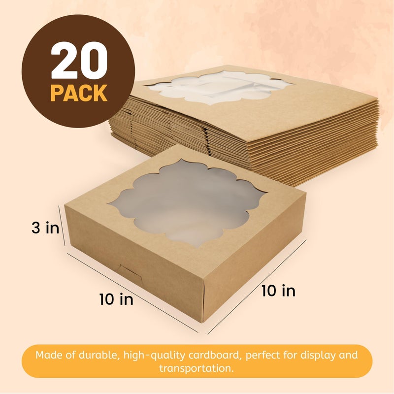 NPLUX 20 Pack Pie Boxes 10x10x3inch Bakery Boxes with Window Dessert Pastry Boxes Pie Boxes 10 inch for Pies Cheesecake and Chocolate Covered Strawberries (Brown) - Image 3